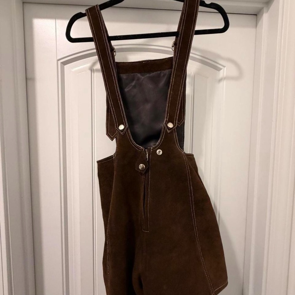 REVOLVE Understated Leather Brown Suede Studded Short Overalls Small - Picture 6 of 7